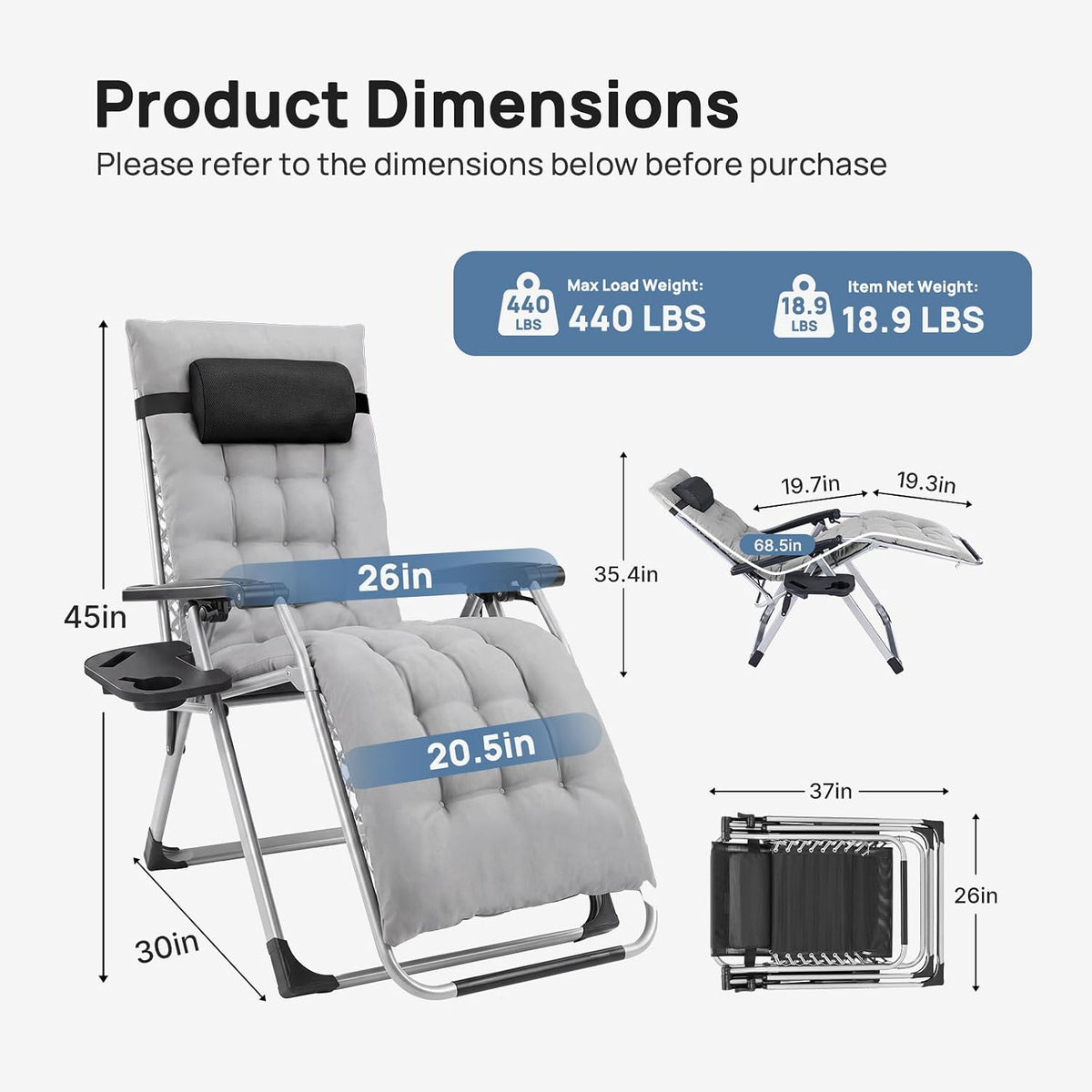 DUMOS Zero Gravity Chair, Lounge Chair Outdoor with Cup Holder
