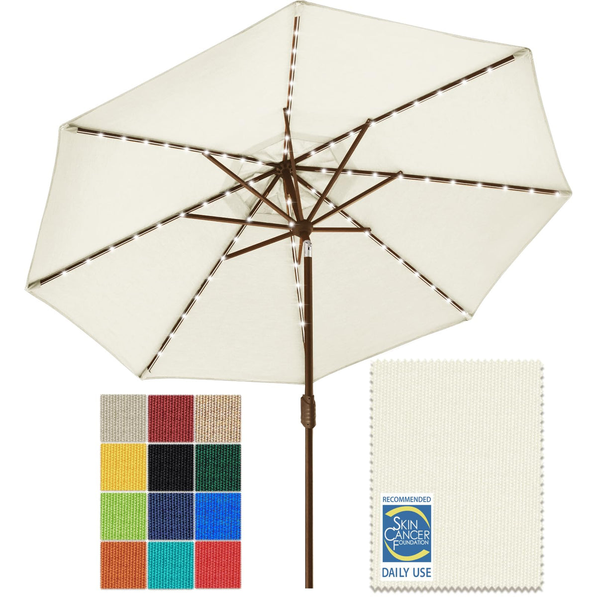 EliteShade USA 10-Year-Non-Fading 9ft 3-Tier Market Patio Umbrella, Commercial Table Umbrella with 80 Solar LED Lights, Crank Open, Windproof & UPF 50+ UV Protection for Garden, Deck, Pool, Backyard, Heather Beige