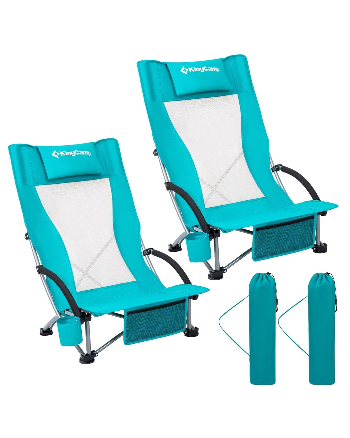 KingCamp Low Beach Chairs 2 Pack, Folding Portable High Back Chair