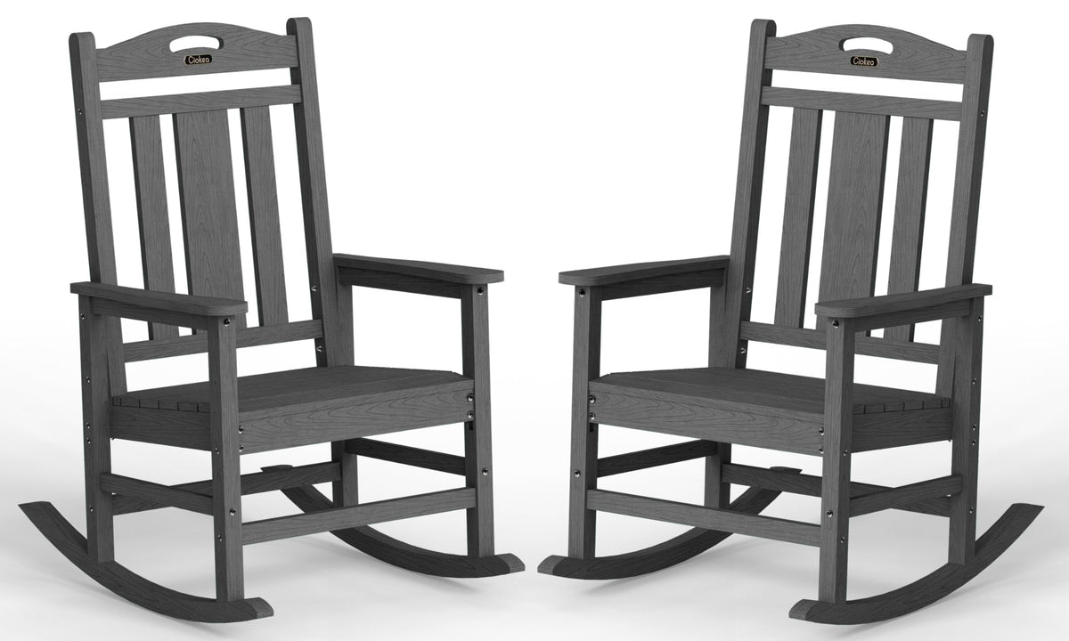 Ciokea Oversized Outdoor Rocking Chair, 380lbs Heavy-Duty Large Patio Rocker, Weather Resistant & Anti-Fade Porch Chair, High Back Cozy Rocking Chair for Outside, Fire Pit, Deck, Garden, Black