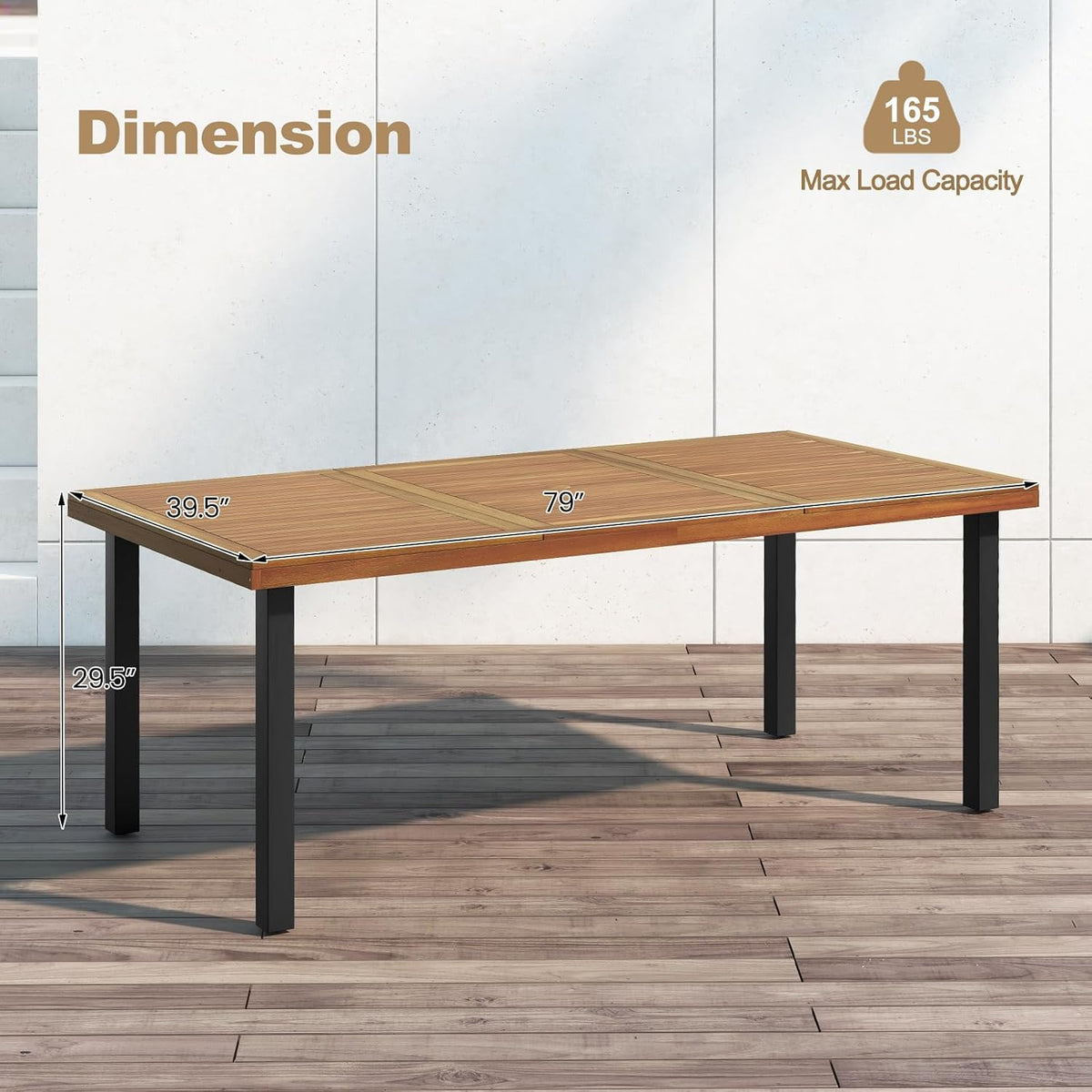 Tangkula 79" Acacia Wood Patio Dining Table for 8, Large 8-Person Outdoor Dining Table with 1.9" Umbrella Hole, Metal Legs & Adjustable Foot Pads, Rectangular Outside Table for Garden, Poolside & Yard