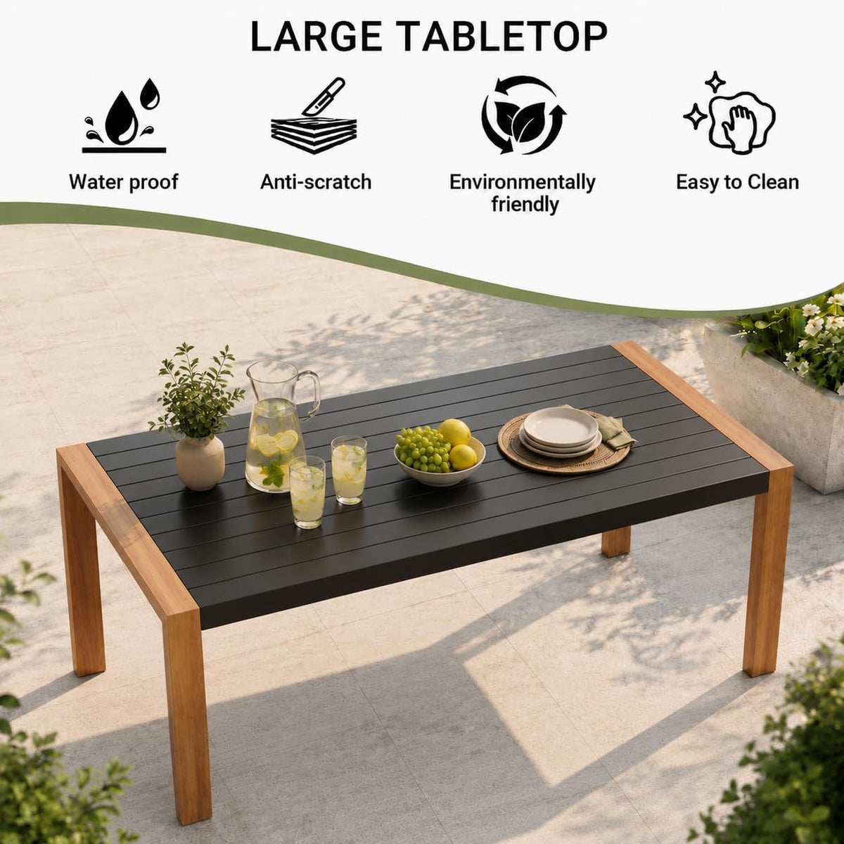 Grand patio Outdoor Dining Table for 6, Rectangle Aluminum Metal Table, Brown