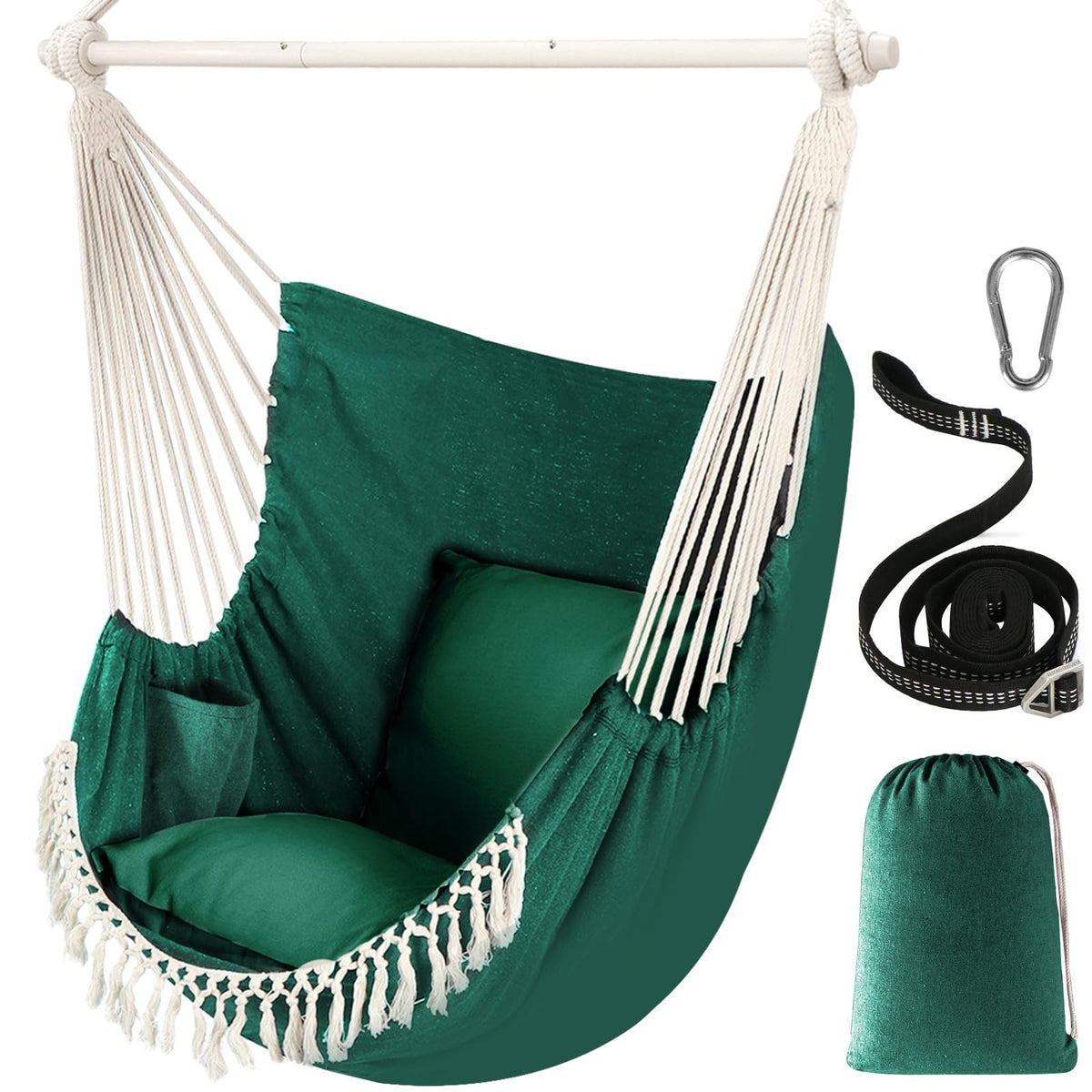 Chihee Hammock Chair Max 500 Lbs 2 Cushions Spreader Bar Strap Carabiner