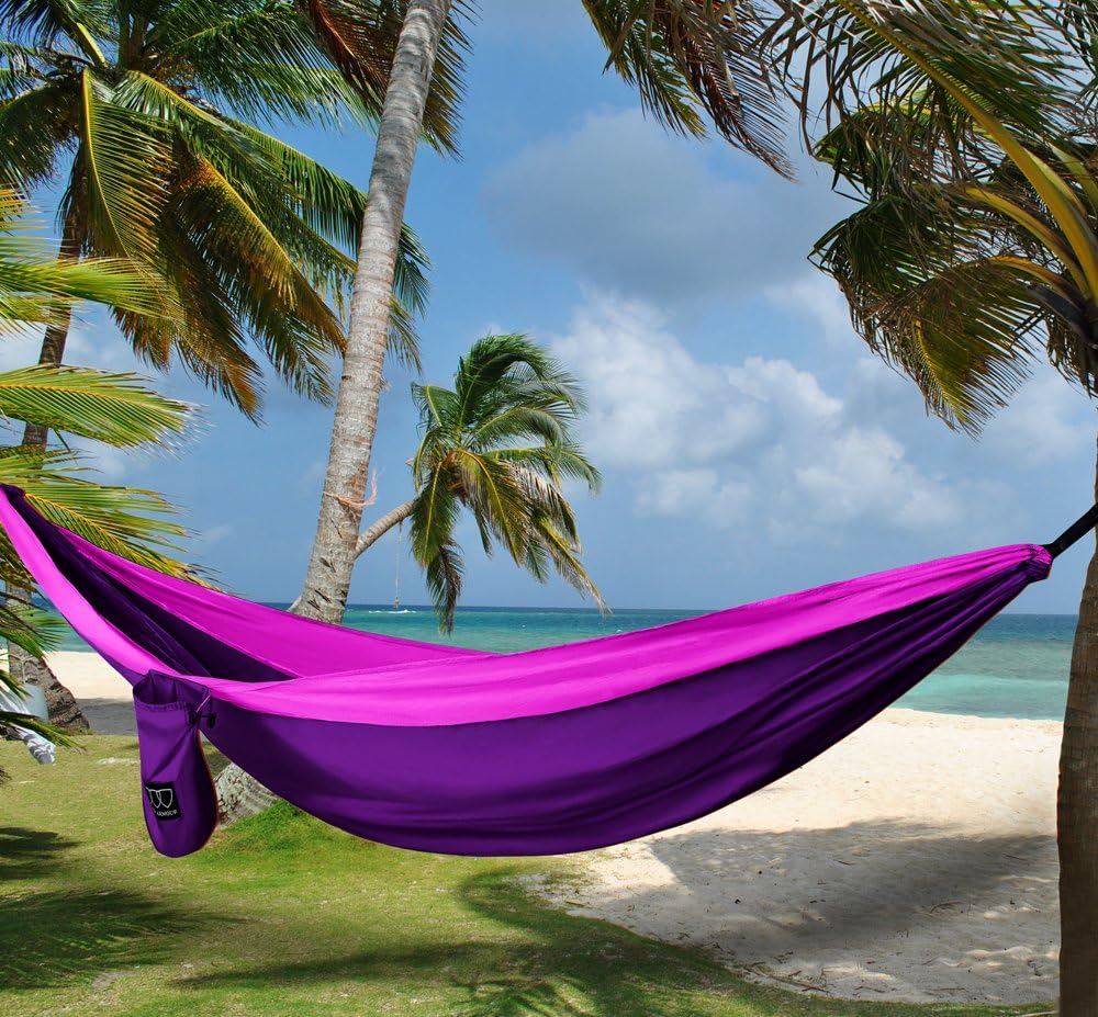 Gold Armour Camping Hammock - XL Double Hammock Portable Hammock Camping Accessories Gear for Outdoor Indoor with Tree Straps, USA Based Brand (Purple and Fuchsia)