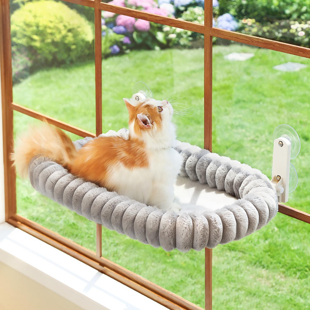 Zakkart SnugCloud Foldable Cat Window Perch (Cream White, L)