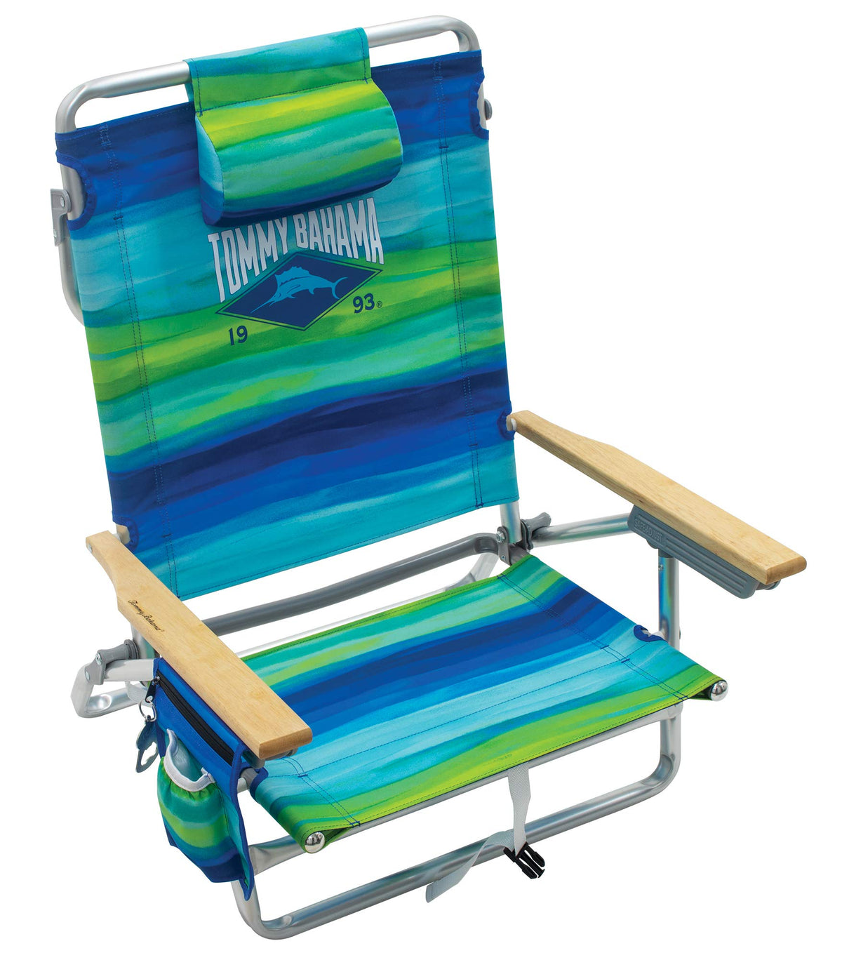Tommy Bahama 5-Position Classic Lay Flat Folding Backpack Beach Chair, Polyester, Navy