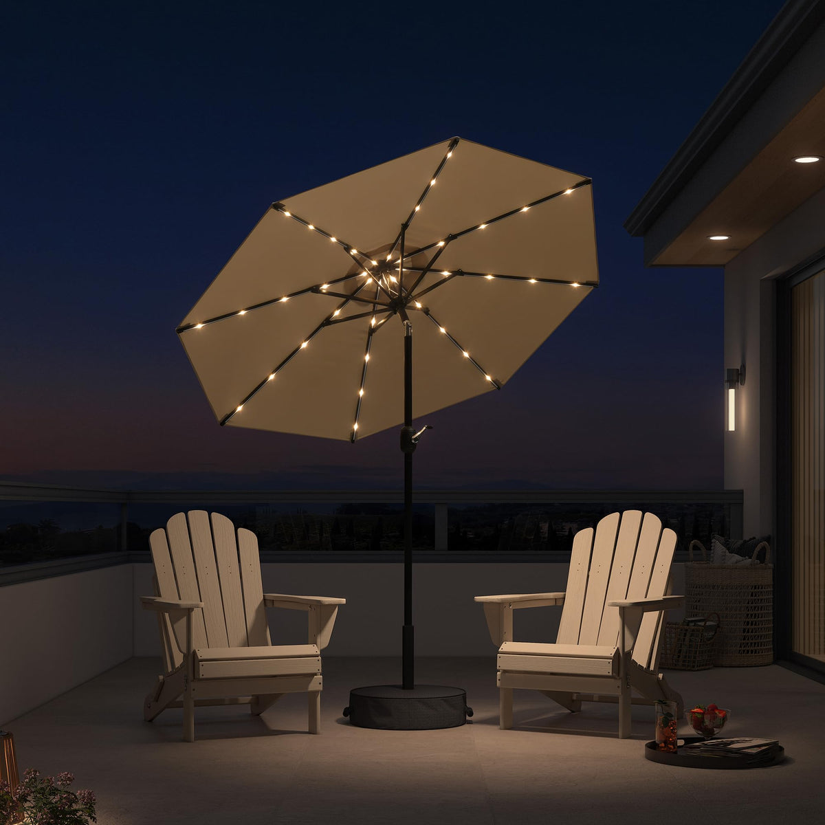PURPLE LEAF Pool Market Umbrella with Base 9' UV Protection Outdoor, Beige