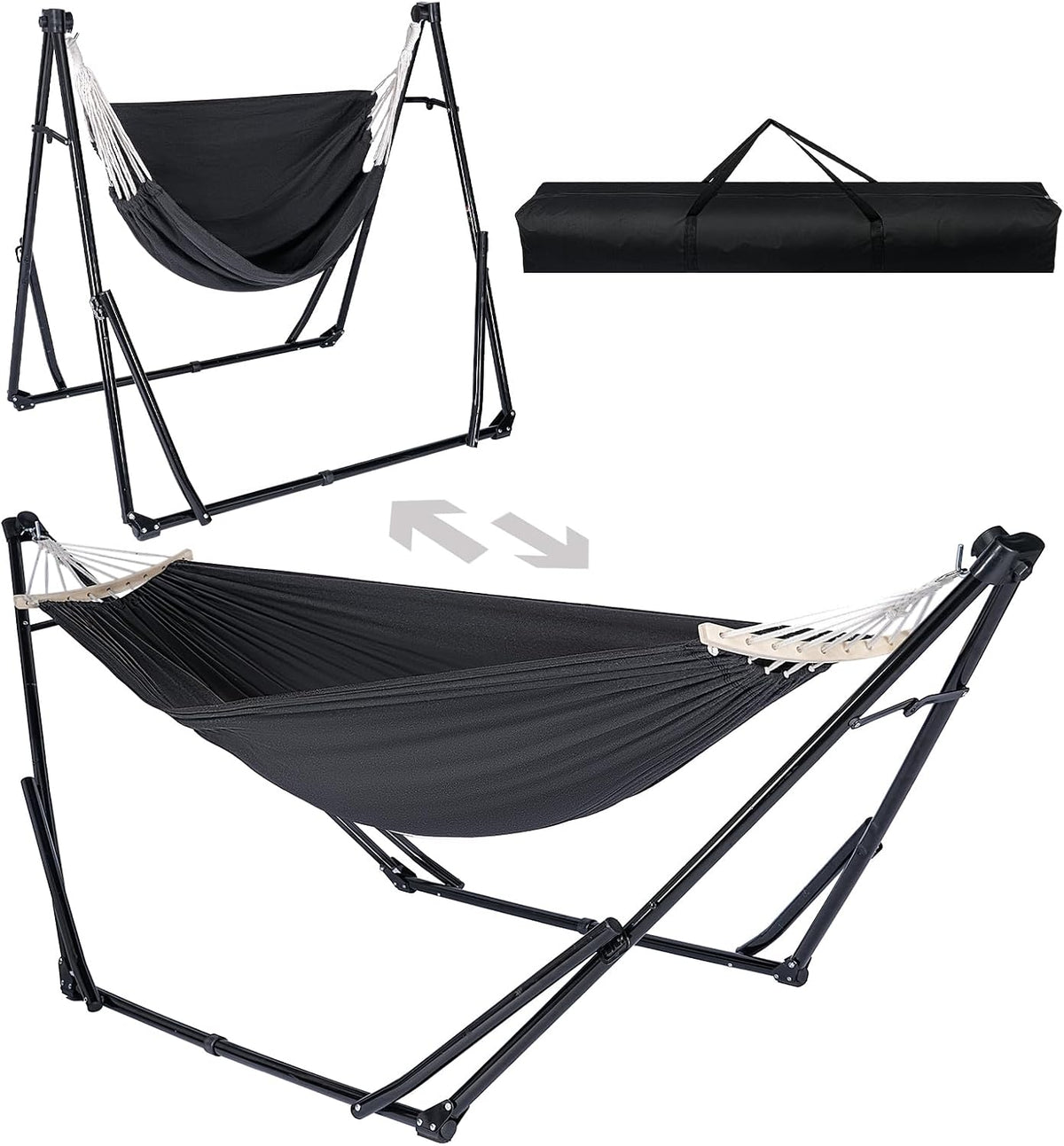 2-in-1 Hammock Chair with Stand, Portable Hammock, Black