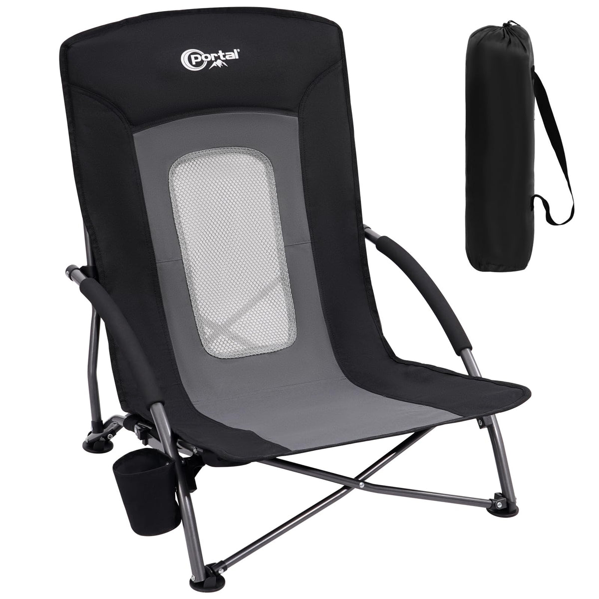 Portal Beach Chairs for Adults Camping Low Lightweight Portable Chair with Cup Holder Mesh Back Carry Bag for Outdoor Sand Lawn Travel Picnic Festival Concert