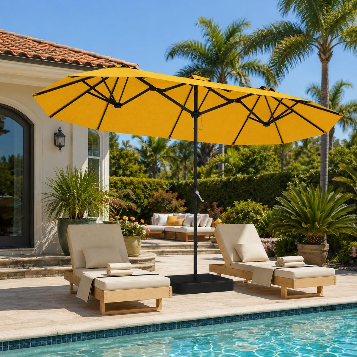 15ft Large Double-Sided Rectangle Patio Umbrella with Base Included,Gray