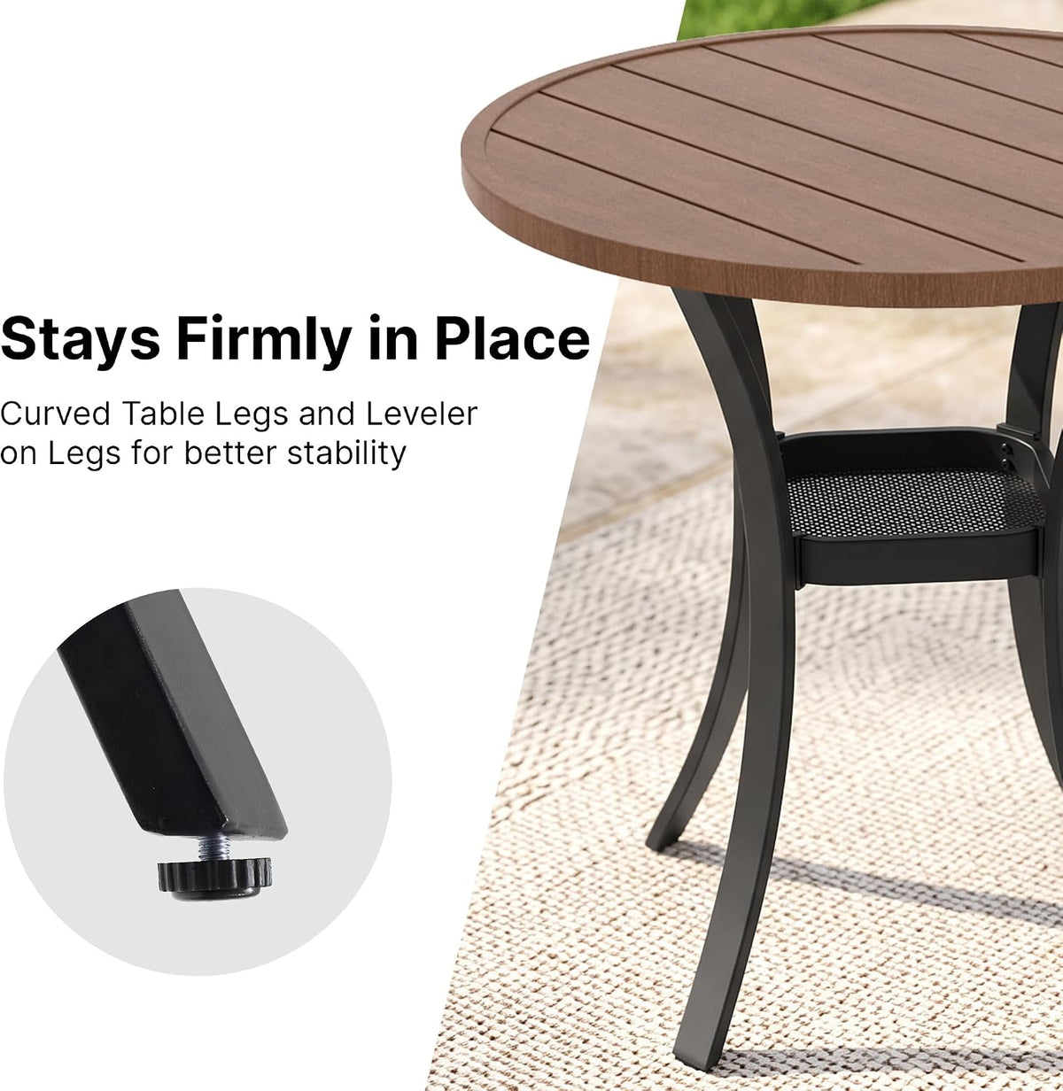 Small Outdoor Dining Table, 27.5" Patio Round Coffee Table, Brown