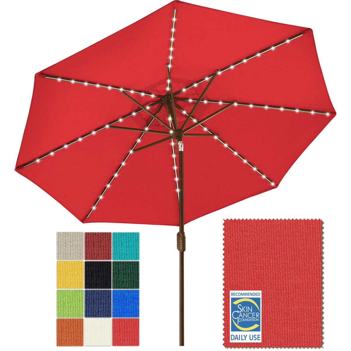 EliteShade USA 10-Year-Non-Fading 9ft 3-Tier Market Patio Umbrella, Commercial Table Umbrella with 80 Solar LED Lights, Crank Open, Windproof & UPF 50+ UV Protection for Garden, Deck, Pool, Backyard, Heather Beige