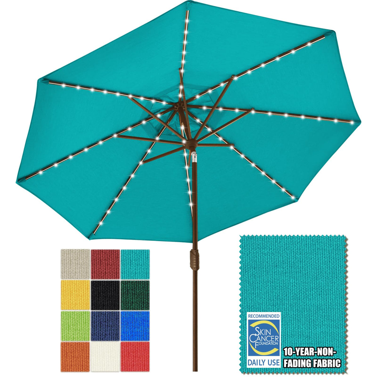 EliteShade USA 10-Year-Non-Fading 9ft 3-Tier Market Patio Umbrella, Commercial Table Umbrella with 80 Solar LED Lights, Crank Open, Windproof & UPF 50+ UV Protection for Garden, Deck, Pool, Backyard, Heather Beige