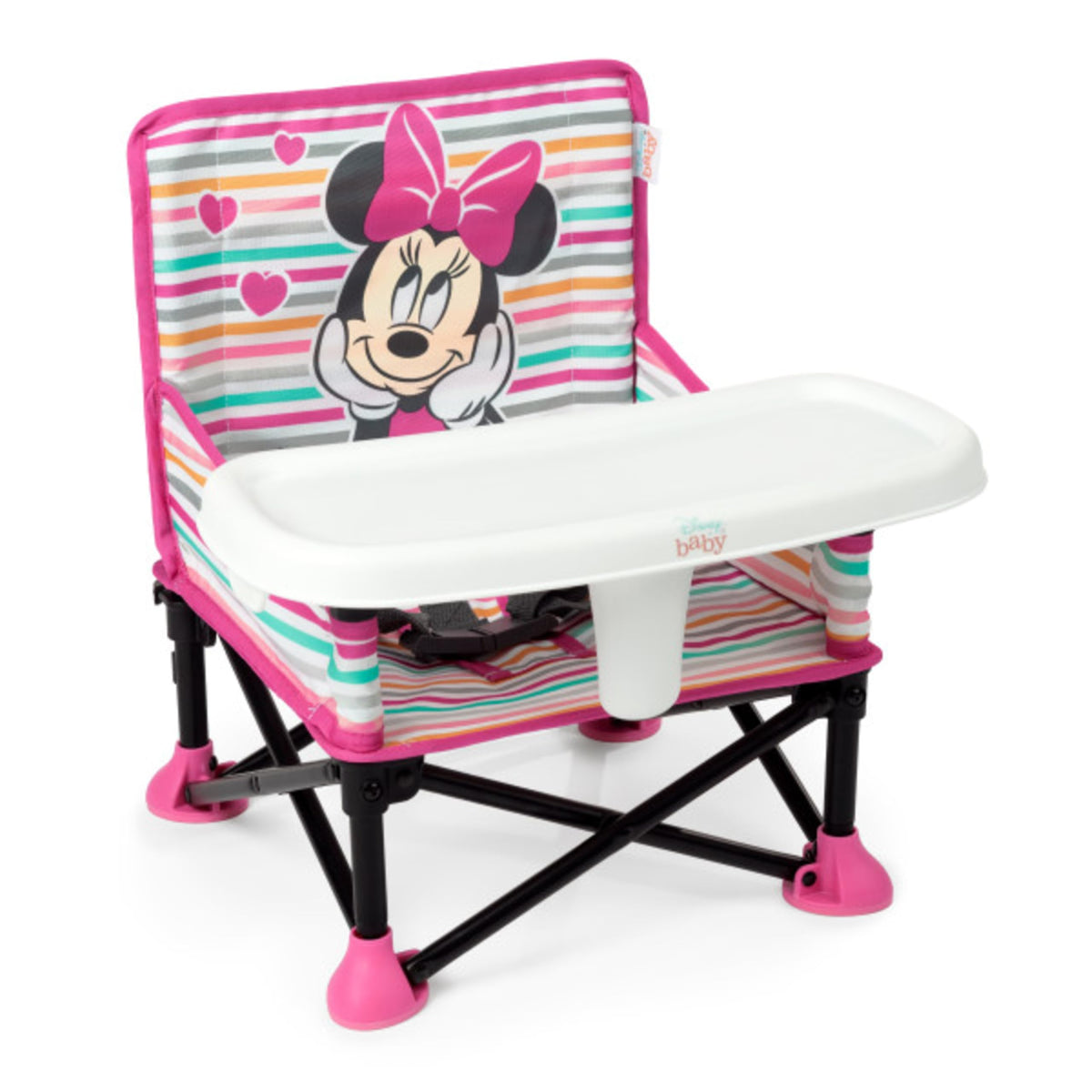 Bright Starts Pop 'N Sit Cabana Baby Beach Portable Booster Chair with UPF Canopy, Floor Seat for Indoor/Outdoor Use, Compact Fold, Pink, 6 Months–3 Years