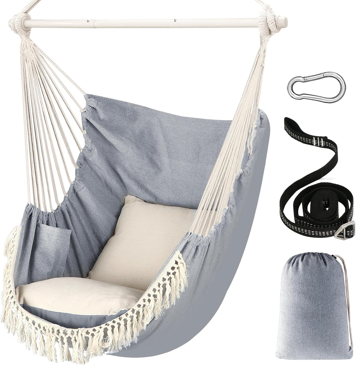 Chihee Hammock Chair Max 500 Lbs 2 Cushions Spreader Bar Strap Carabiner