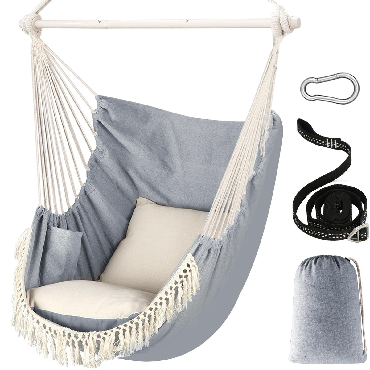 Chihee Hammock Chair Max 500 Lbs 2 Cushions Spreader Bar Strap Carabiner