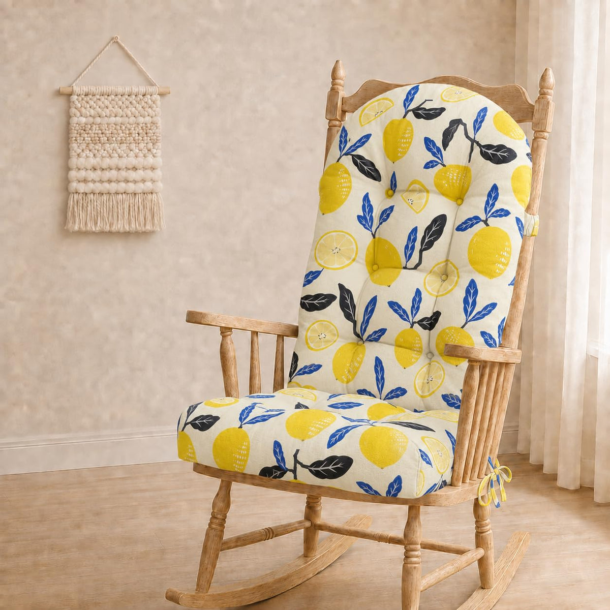 Rocking Chair Cushion - Soft Chenille Fabric Seat Pad with Tufted Design, Non-Slip Bottom and Secure Ties, for Glider, Adirondack and Indoor Rocker Chair, 44x19x4 Inch, Oyster White