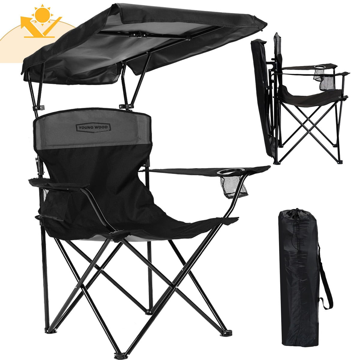 YOUNG WOOD Camping Chair with Canopy, Beach Chair with Shade,Portable,Lightweight Oversized for All, Easy to Open and Close Without Installation, Side Pocket Design for All Outdoor Activities，Blue