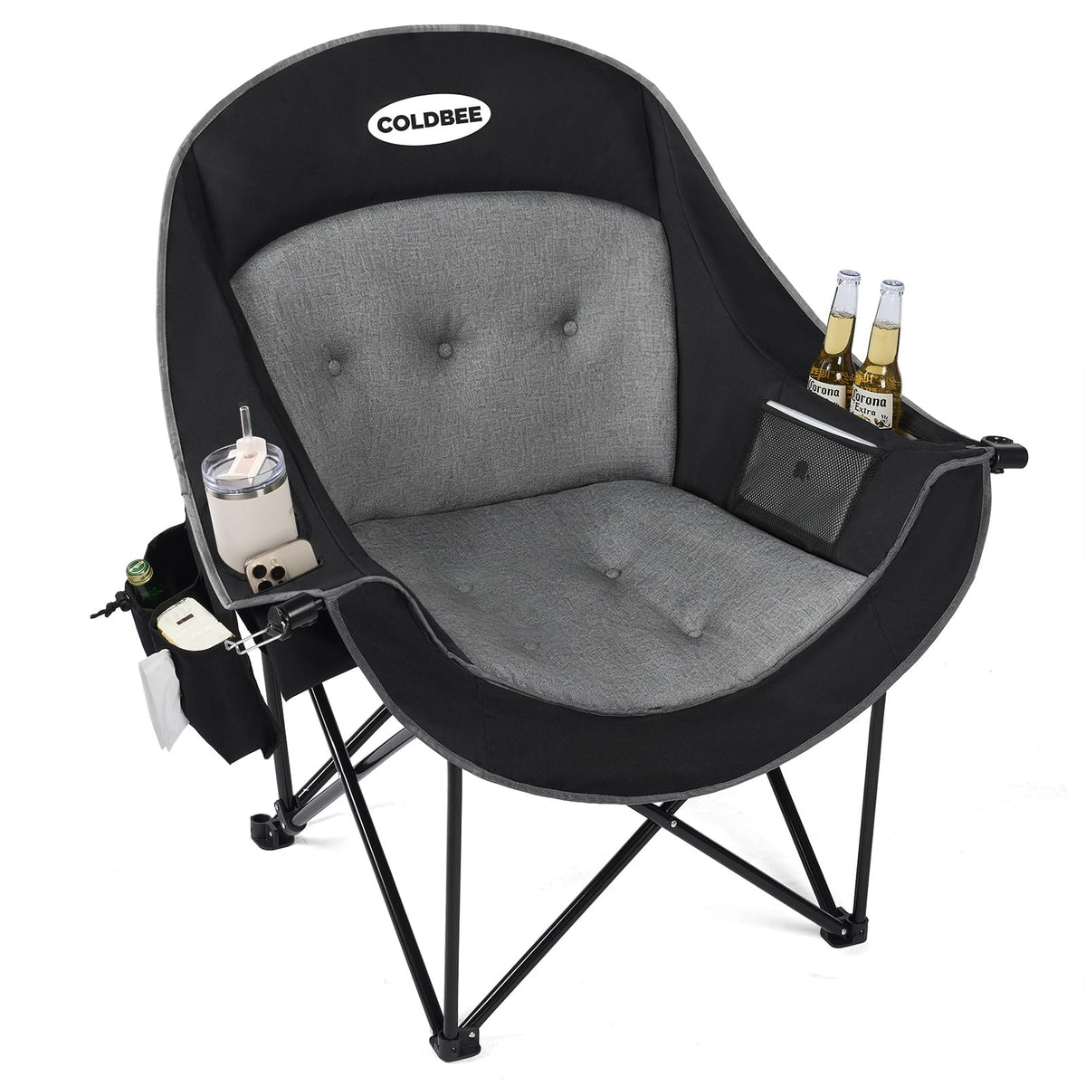 Coldbee Oversized Camping Chairs, Heavy Duty Padded, Thick Headrest, Black