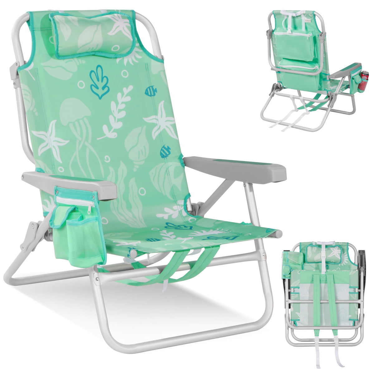 Low Beach Chair for Adults, Aluminum Backpack Beach Chair