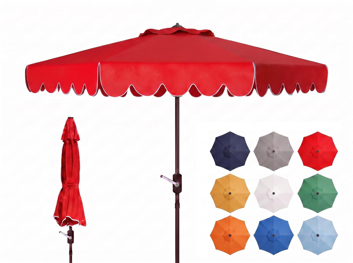 Safavieh PAT8010A Collection Venice Navy and White Single Scallop 9Ft Crank Outdoor Push Button Tilt Umbrella