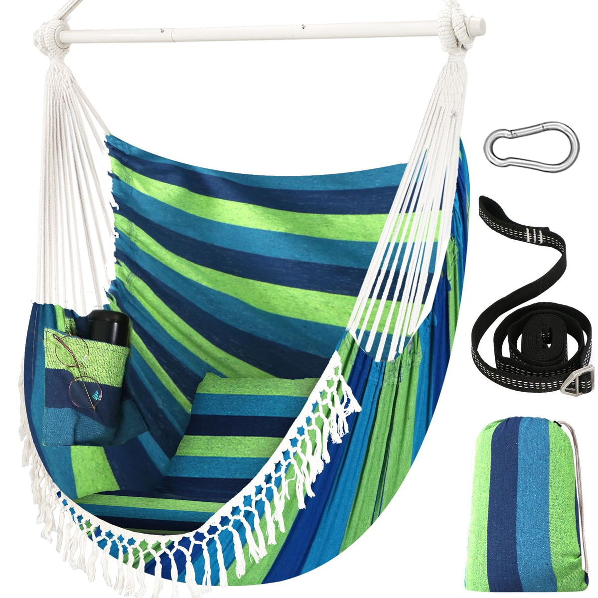 Chihee Hammock Chair Max 500 Lbs 2 Cushions Spreader Bar Strap Carabiner