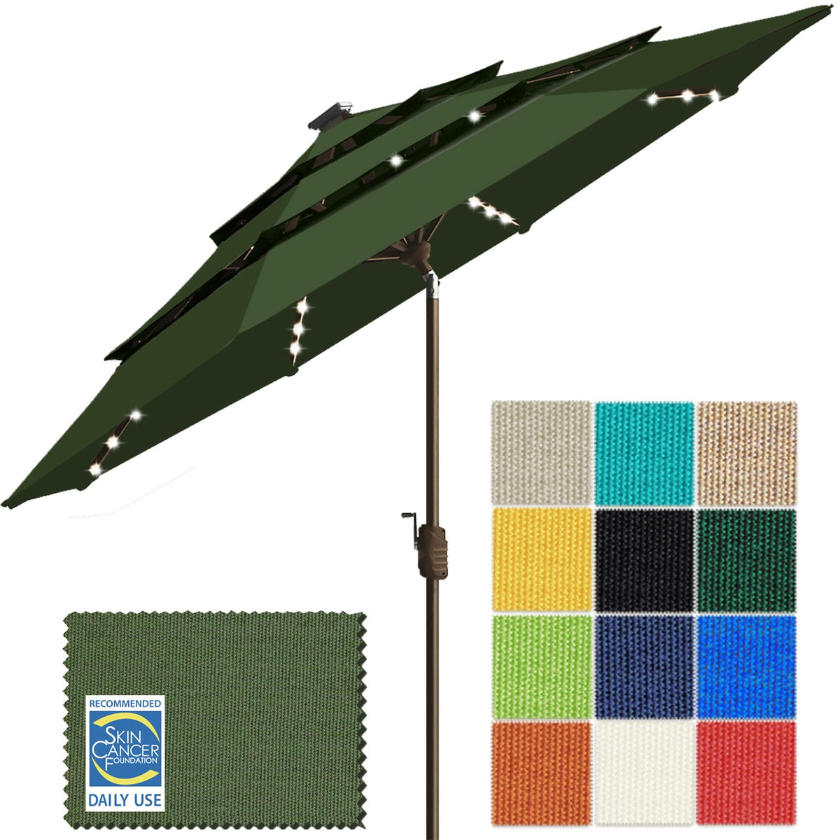 EliteShade USA 10-Year-Non-Fading 9ft 3-Tier Market Patio Umbrella, Commercial Table Umbrella with 80 Solar LED Lights, Crank Open, Windproof & UPF 50+ UV Protection for Garden, Deck, Pool, Backyard, Heather Beige