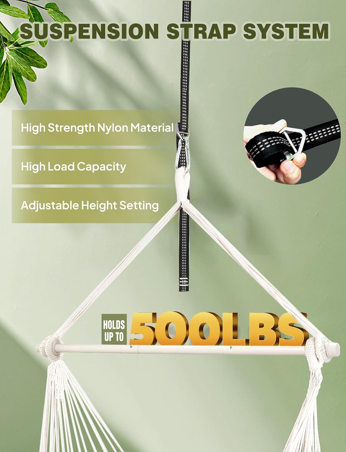 Chihee Hammock Chair Max 500 Lbs 2 Cushions Spreader Bar Strap Carabiner