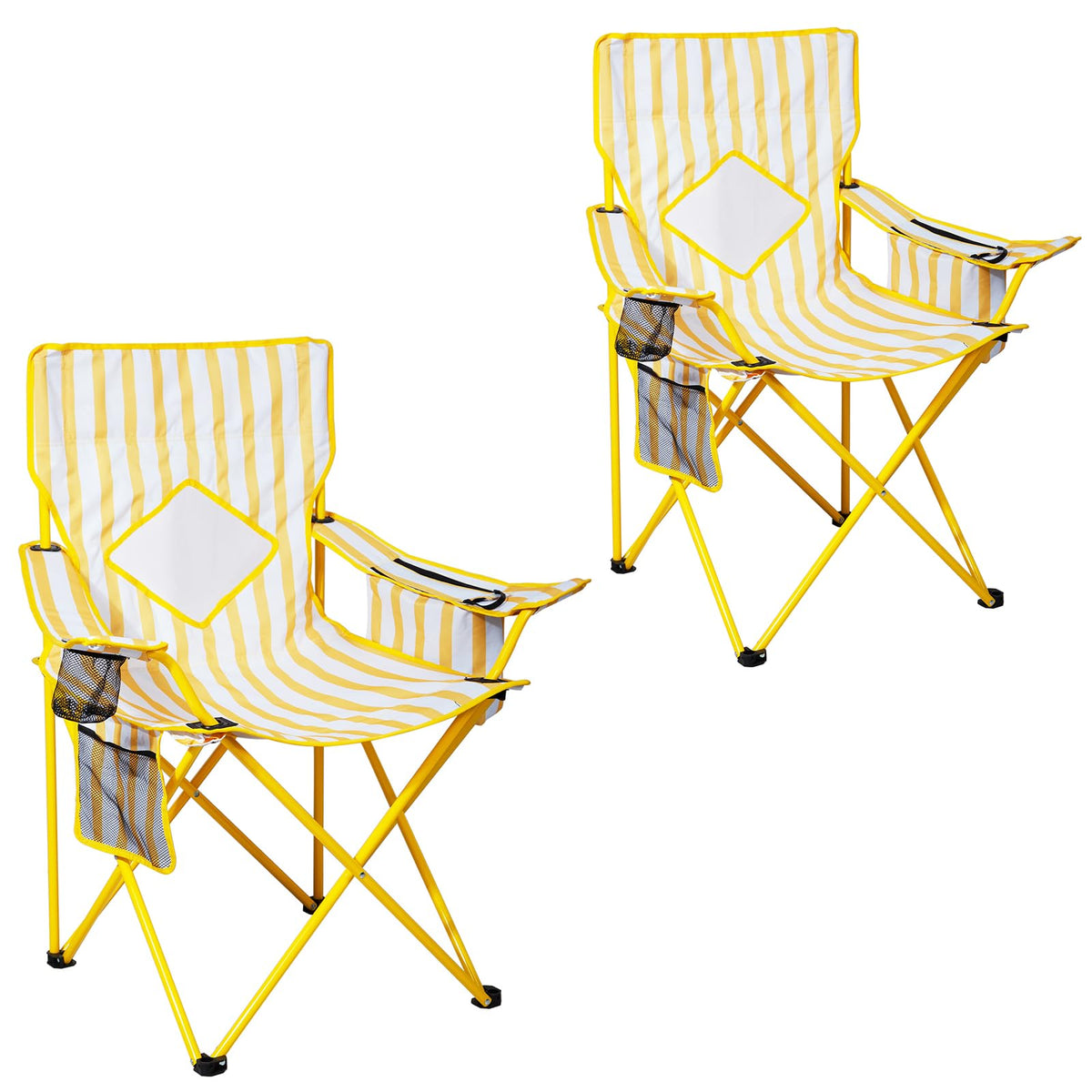 Nazhura 2 Pack Outdoor Camping Chairs Folding/Foldable/Portable with Cooler Pouch, Mesh Backrest and Cup Holder Pocket(Yellow, Metal, 2 Pack)
