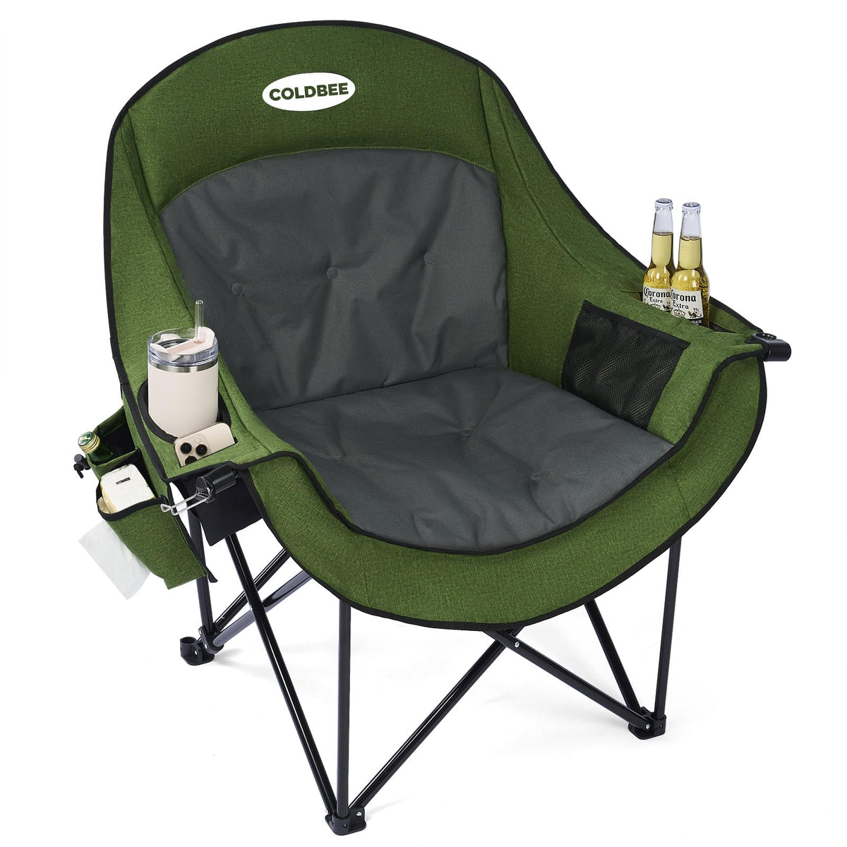 Coldbee Oversized Camping Chairs, Heavy Duty Padded, Thick Headrest, Black