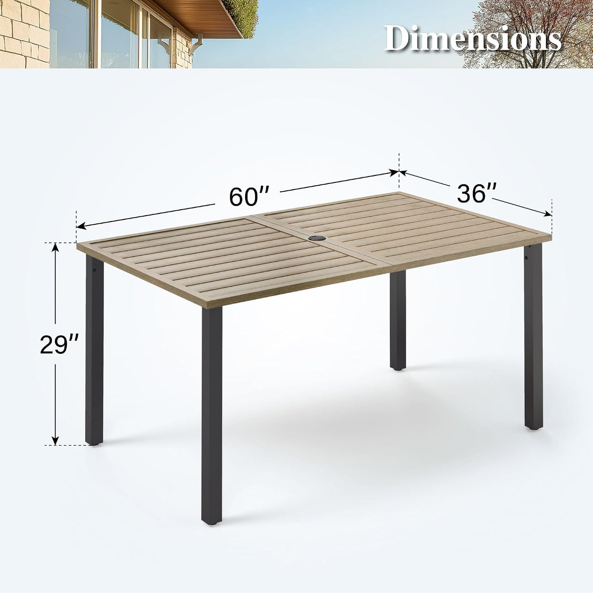 HERA'S HOUSE Outdoor Dining Table for 6, Brown Metal Table w/Umbrella Hole