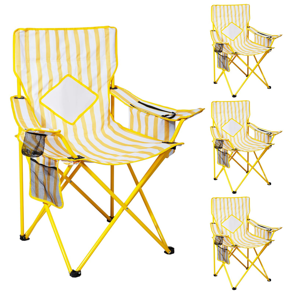 Nazhura 2 Pack Outdoor Camping Chairs Folding/Foldable/Portable with Cooler Pouch, Mesh Backrest and Cup Holder Pocket(Yellow, Metal, 2 Pack)
