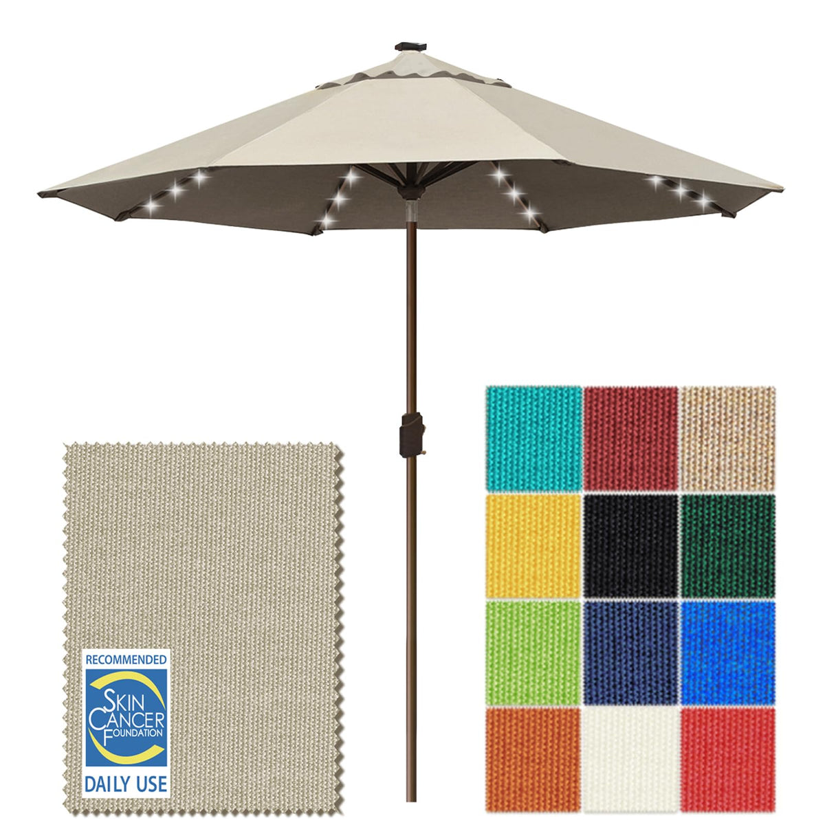 EliteShade USA 10-Year-Non-Fading 9ft 3-Tier Market Patio Umbrella, Commercial Table Umbrella with 80 Solar LED Lights, Crank Open, Windproof & UPF 50+ UV Protection for Garden, Deck, Pool, Backyard, Heather Beige