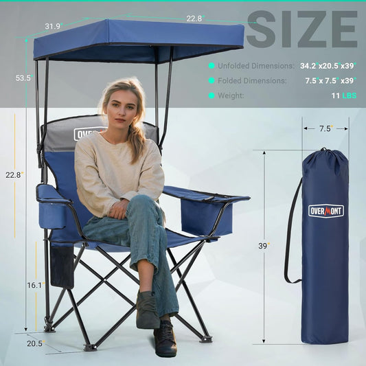 Overmont 2-Pack Camping Chairs with Canopy Shade - 330 lb Support