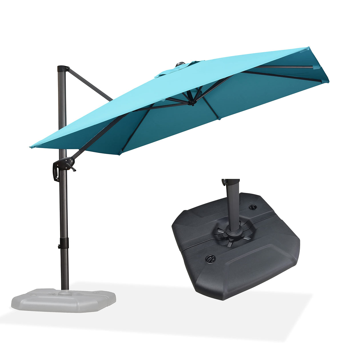 PURPLE LEAF Patio Umbrella with Base 9' x 11.5' 360° Rotation Control Beige