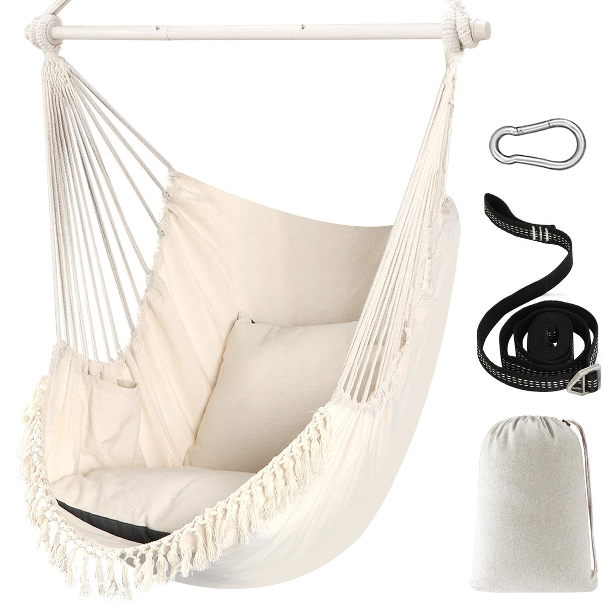 Chihee Hammock Chair Max 500 Lbs 2 Cushions Spreader Bar Strap Carabiner