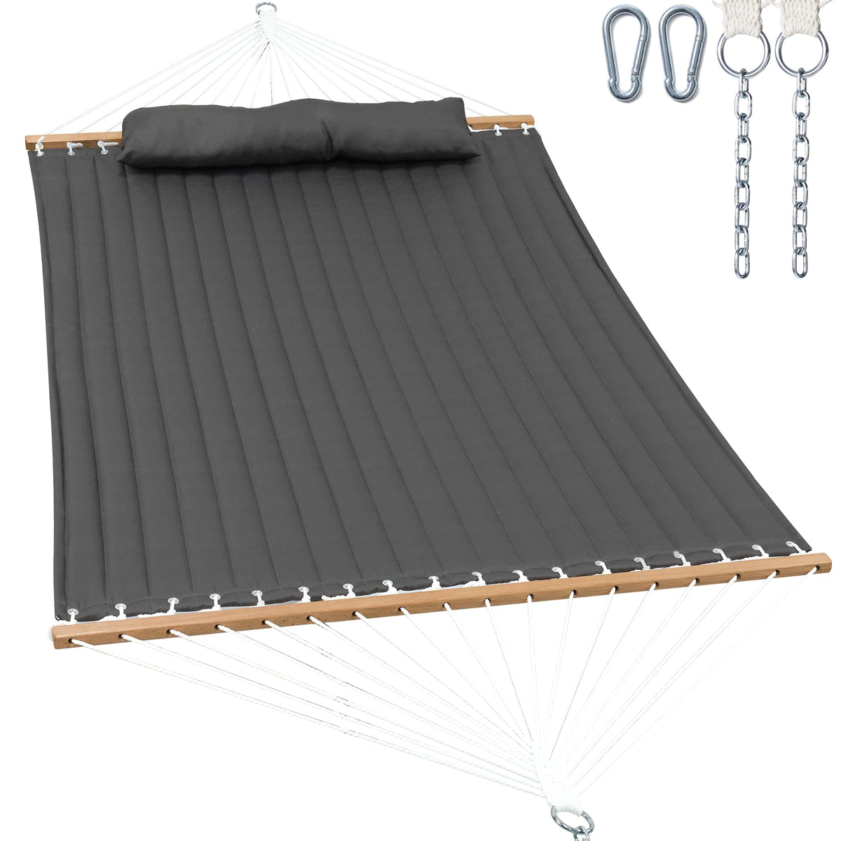 GAFETE 12ft 2 Person Hammock for Outside with Hardwood Spreader Bar