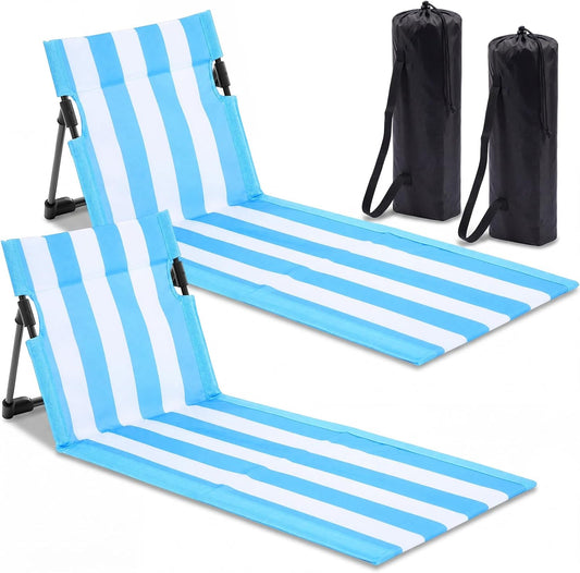 2 Pcs Foldable Beach Pool Chairs Portable Folding Adjustable Sun Chairs Poolside Seat for Edge of Pool for Beach Camping Picnic Lawn, 16 x 31 x 15.3 Inches, Sky Blue