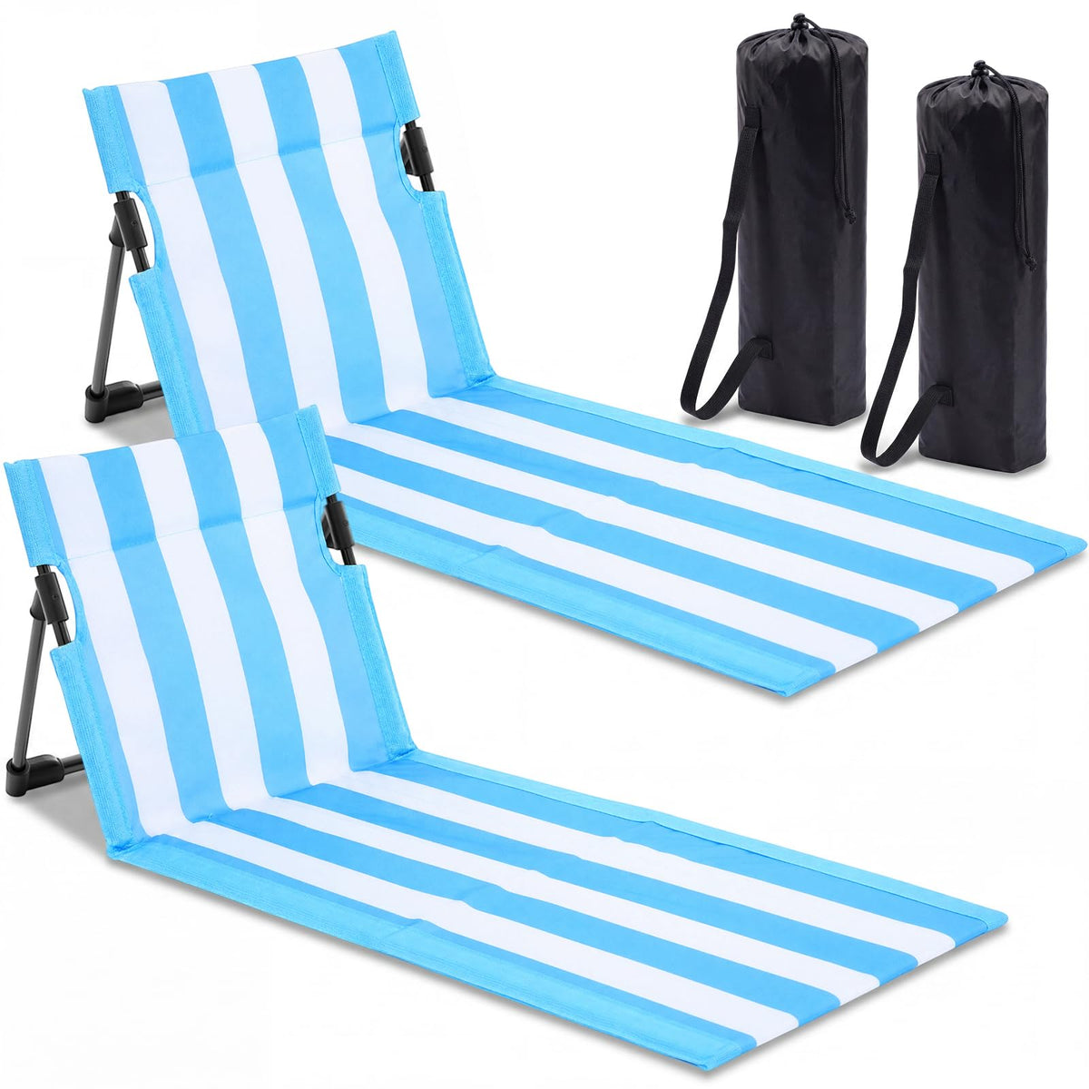 2 Pcs Foldable Beach Pool Chairs Portable Folding Adjustable Sun Chairs Poolside Seat for Edge of Pool for Beach Camping Picnic Lawn, 16 x 31 x 15.3 Inches, Sky Blue