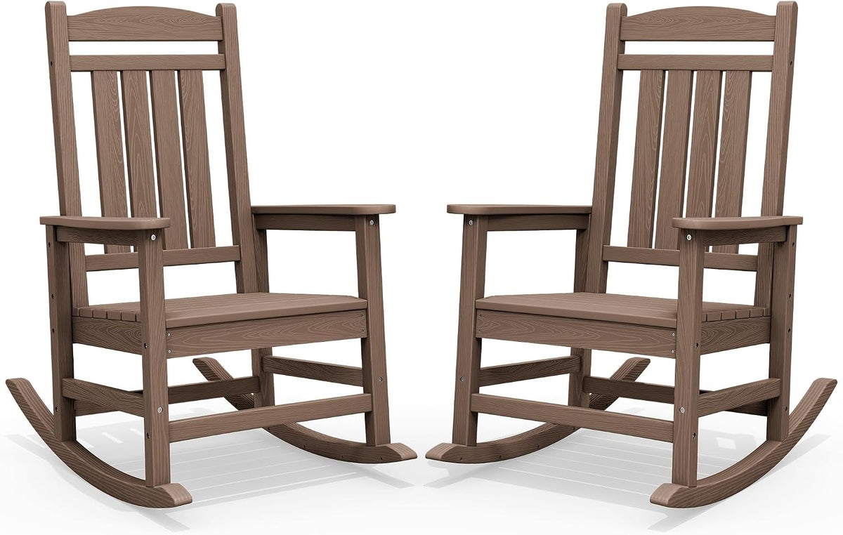 SERWALL Outdoor Rocking Chair Set of 2, Patio Rocking Chair, Brown