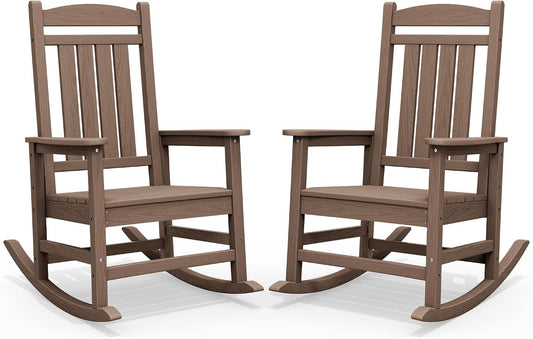 SERWALL Outdoor Rocking Chair Set of 2, Patio Rocking Chair, Brown