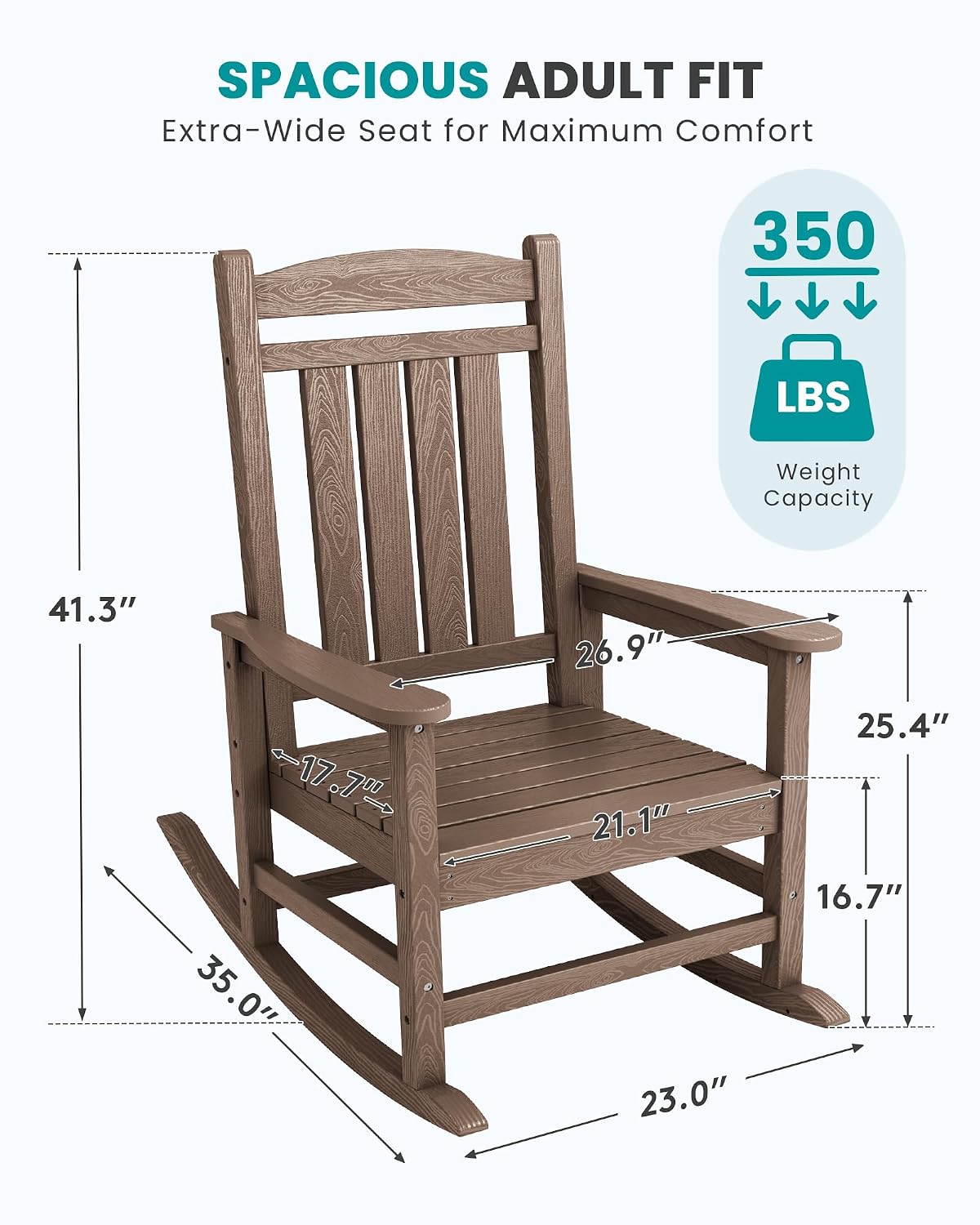 SERWALL Outdoor Rocking Chair Set of 2, Patio Rocking Chair, Brown