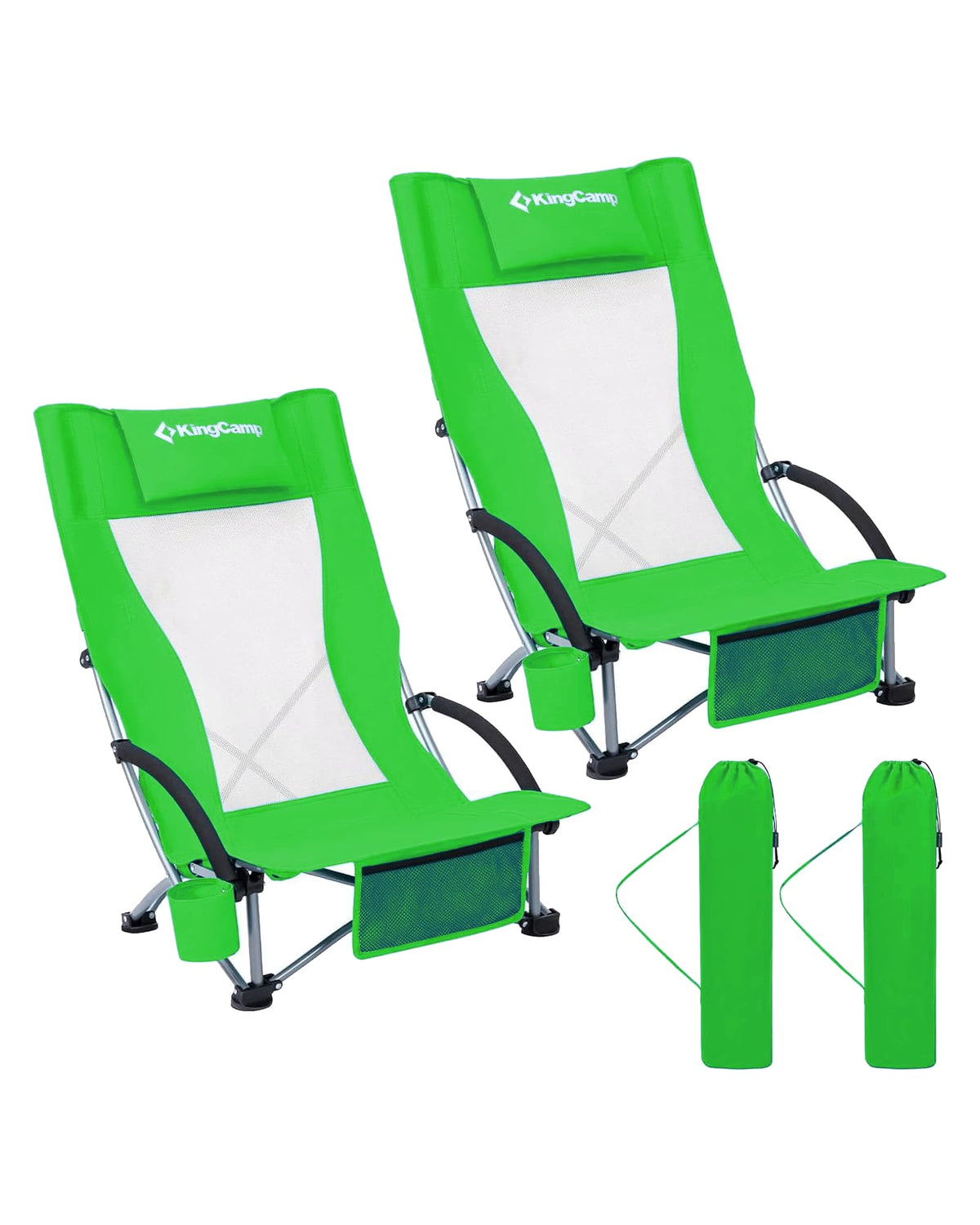 KingCamp Low Beach Chairs 2 Pack, Folding Portable High Back Chair