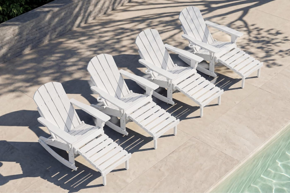 All-Weather HDPE Adirondack Rocking Chair, Heavy Duty Folding Porch Rocker with Curved High Back & Armrest, Comfortable Outdoor Lounge Chair for Backyard Patio Deck Garden, Aruba Blue