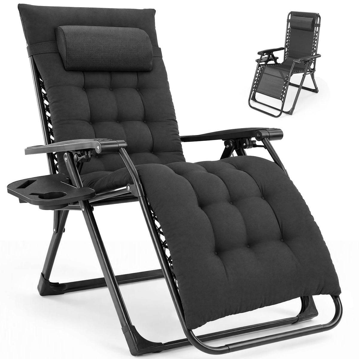 NEWBULIG Zero Gravity Chair, Folding Patio Recliner with Cup Holder Trays