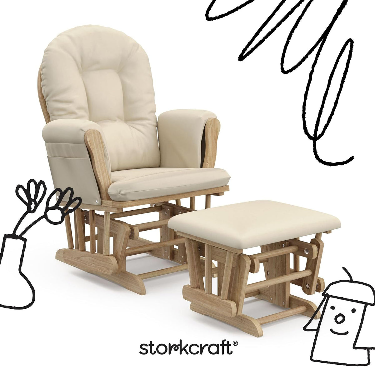 Storkcraft Premium Hoop Glider & Ottoman, Natural/Beige