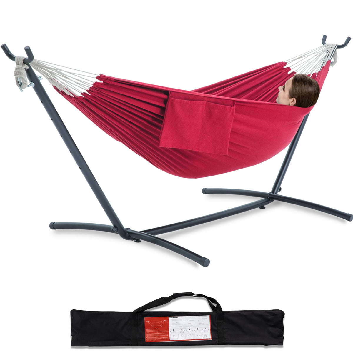 PNAEUT Double Hammock with Stand for Outside, Heavy-Duty, Portable (Coffee)
