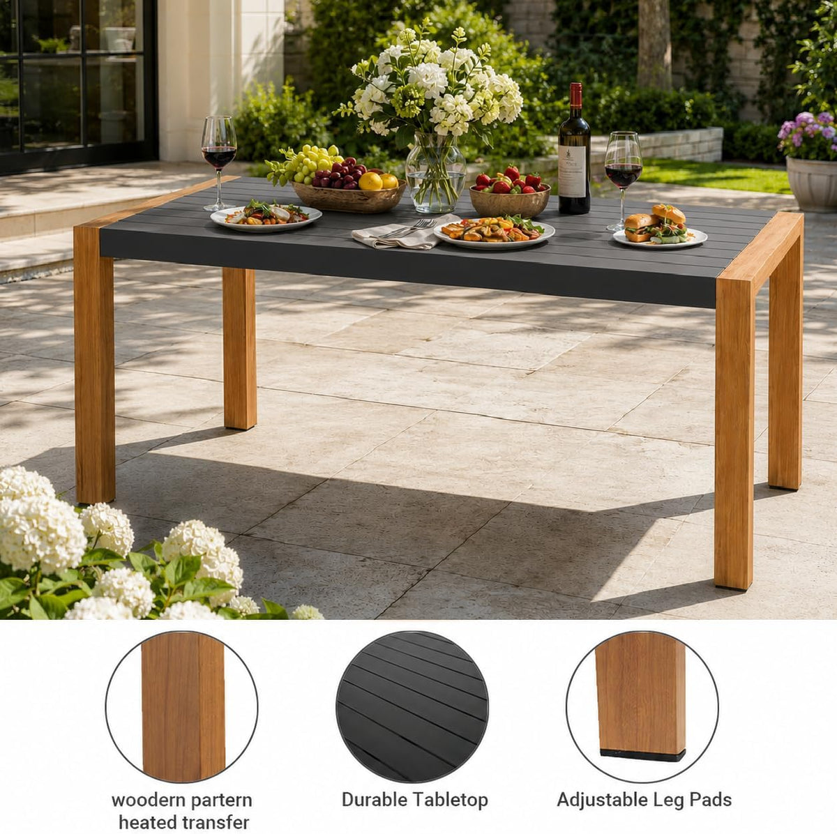 Grand patio Outdoor Dining Table for 6, Rectangle Aluminum Metal Table, Brown