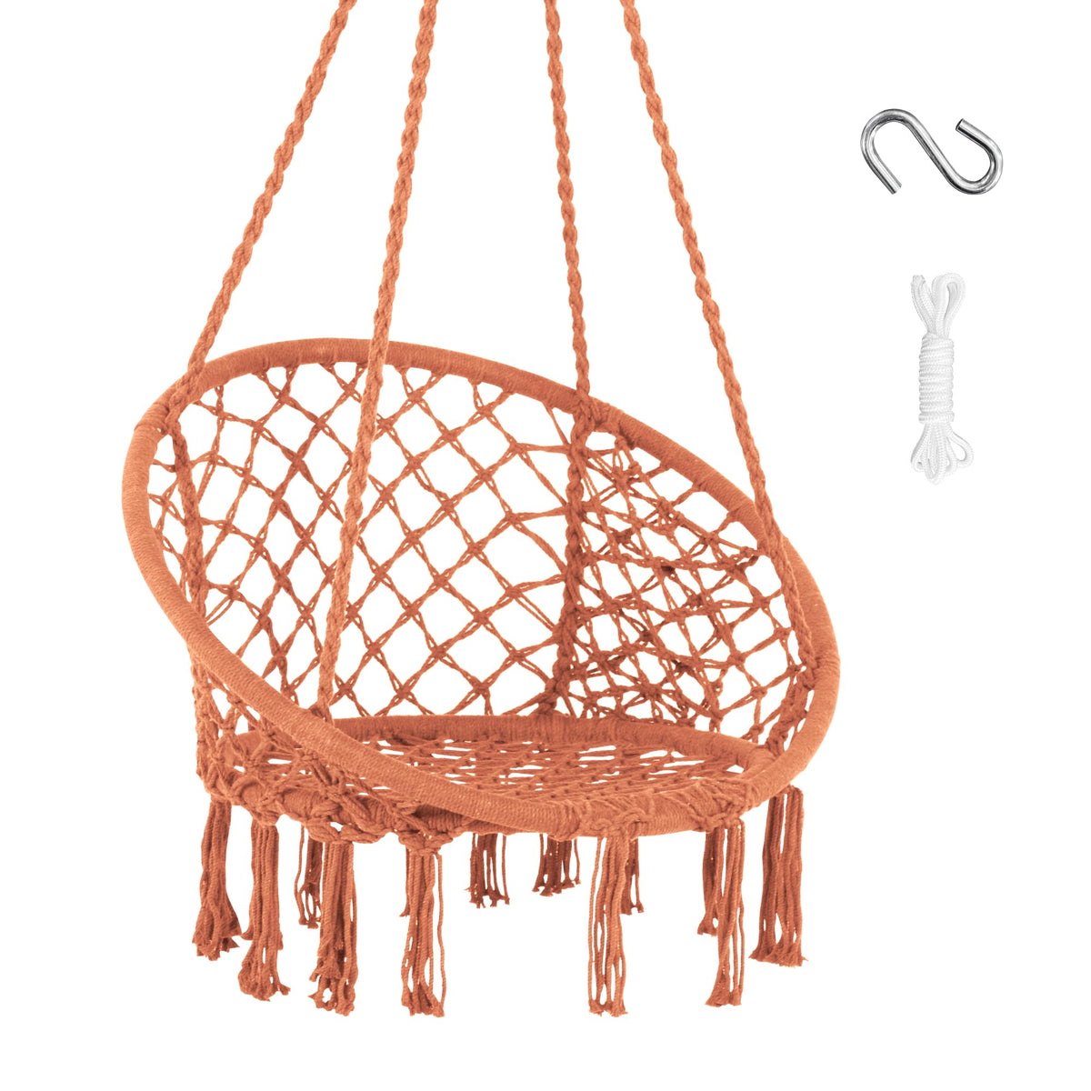 SUNCREAT Hammock Chair Hanging Macrame Swing with Hardware Kits, Grey