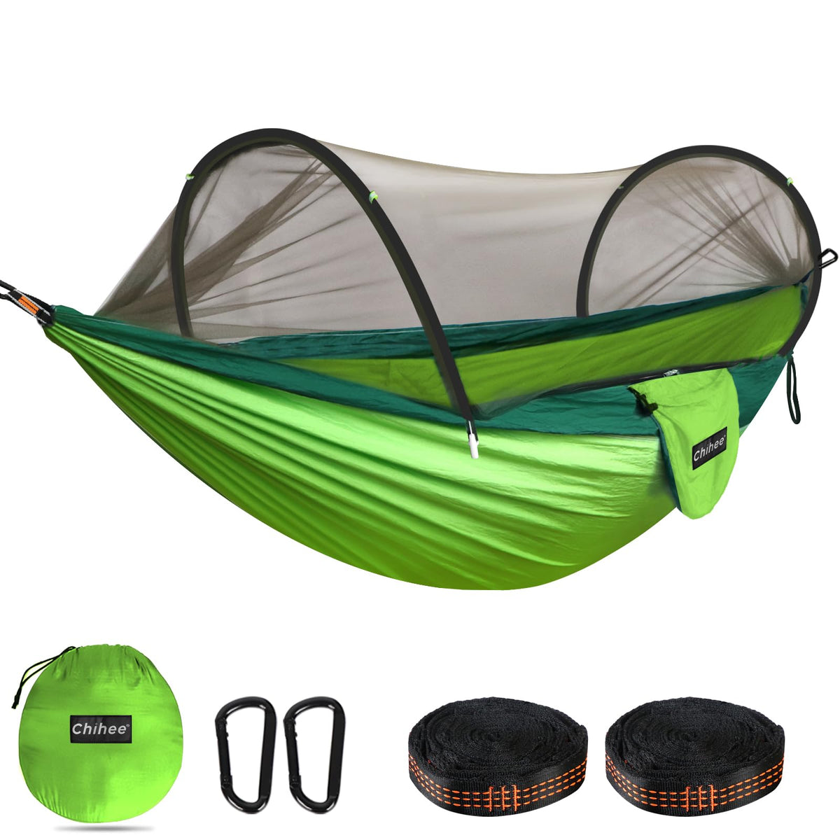Chihee Ultra-Light Travel Camping Hammock Pop-up Net Hammock 660lbs Load Capacity,Breathable,Quick-Drying Parachute Nylon 2 Premium Carabiners,2 Tree Slings Included for Outdoor Backpacking Hiking